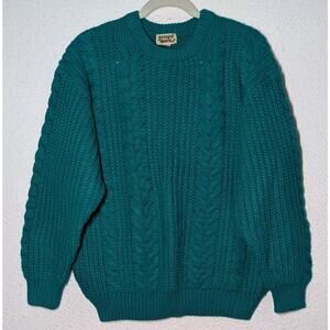 Vtg Gerard Works Sweater Women Medium Green Cable Knit Chunky Retro